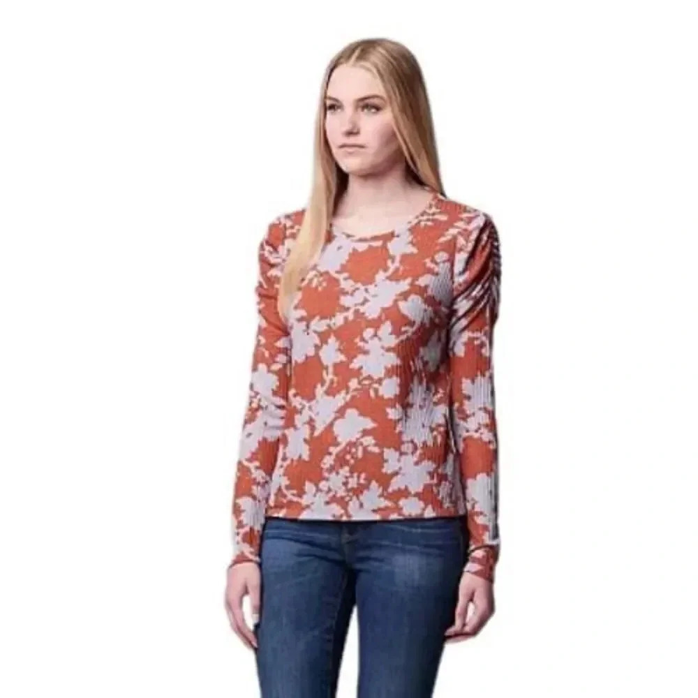 NWT Simply Vera Vera Wang Top Womens Size 2XL Orange Gray Geo Print Pullover